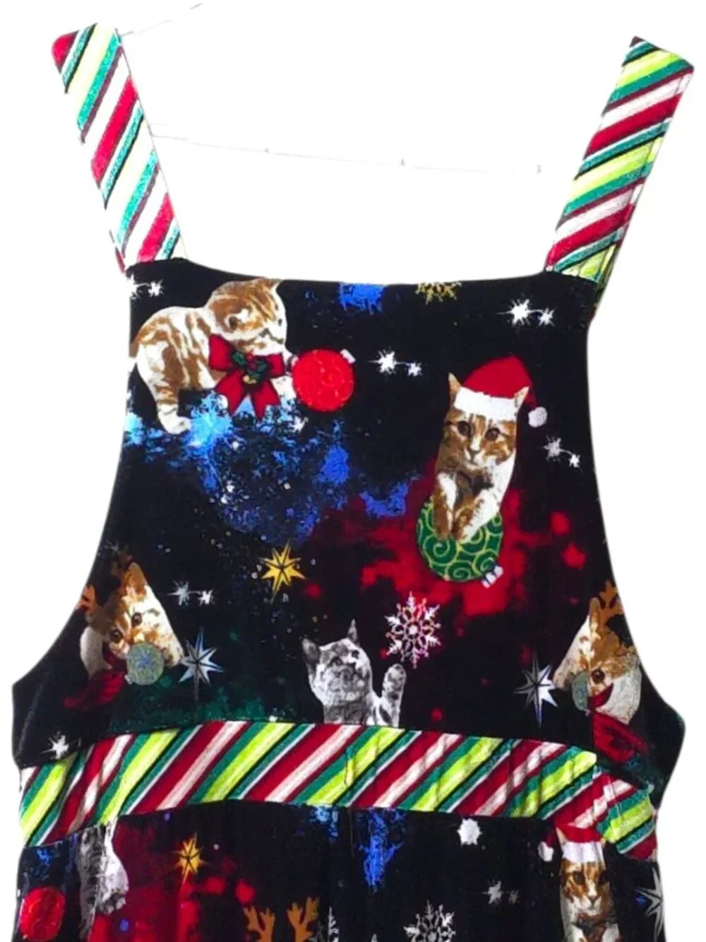 Christmas Cat Overalls Womens Lg Holiday Jumpsuit Santa Kitty Wide Leg Festive